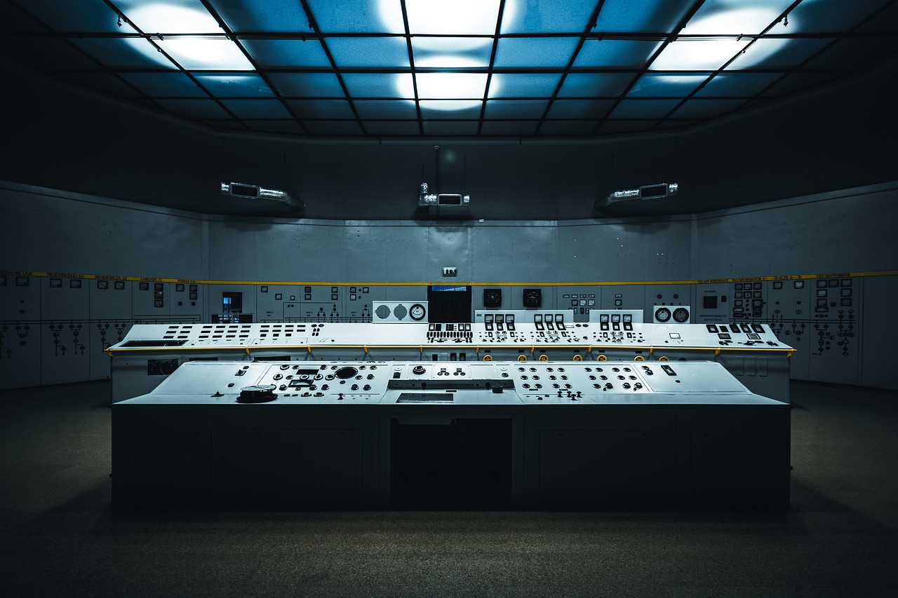 Industrial control room with electrical control panels